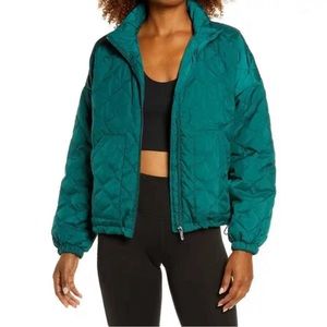 Zella Quilted Bomber Jacket In Green Moss Womens Full Zip High Neck Sz XXS NWT